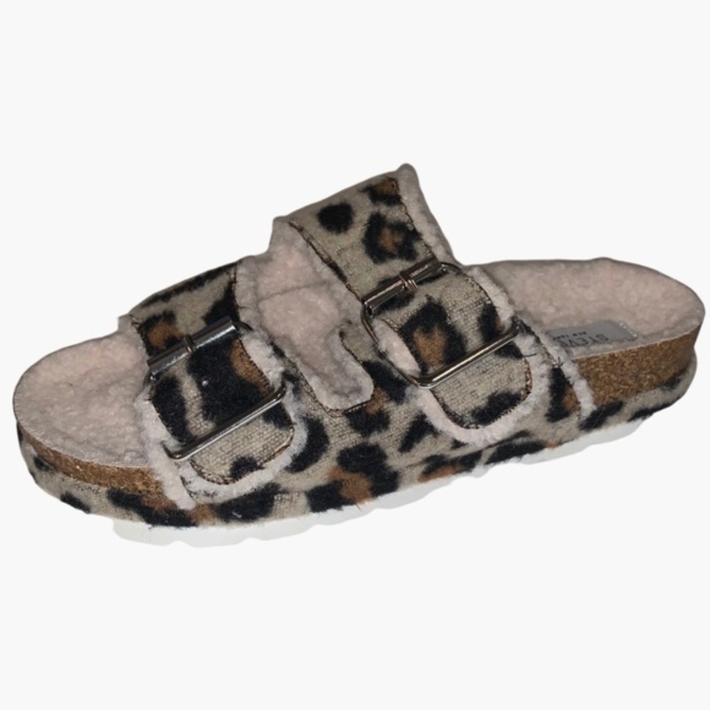 Steve Madden sz 9 tan leopard flock lined Sandals